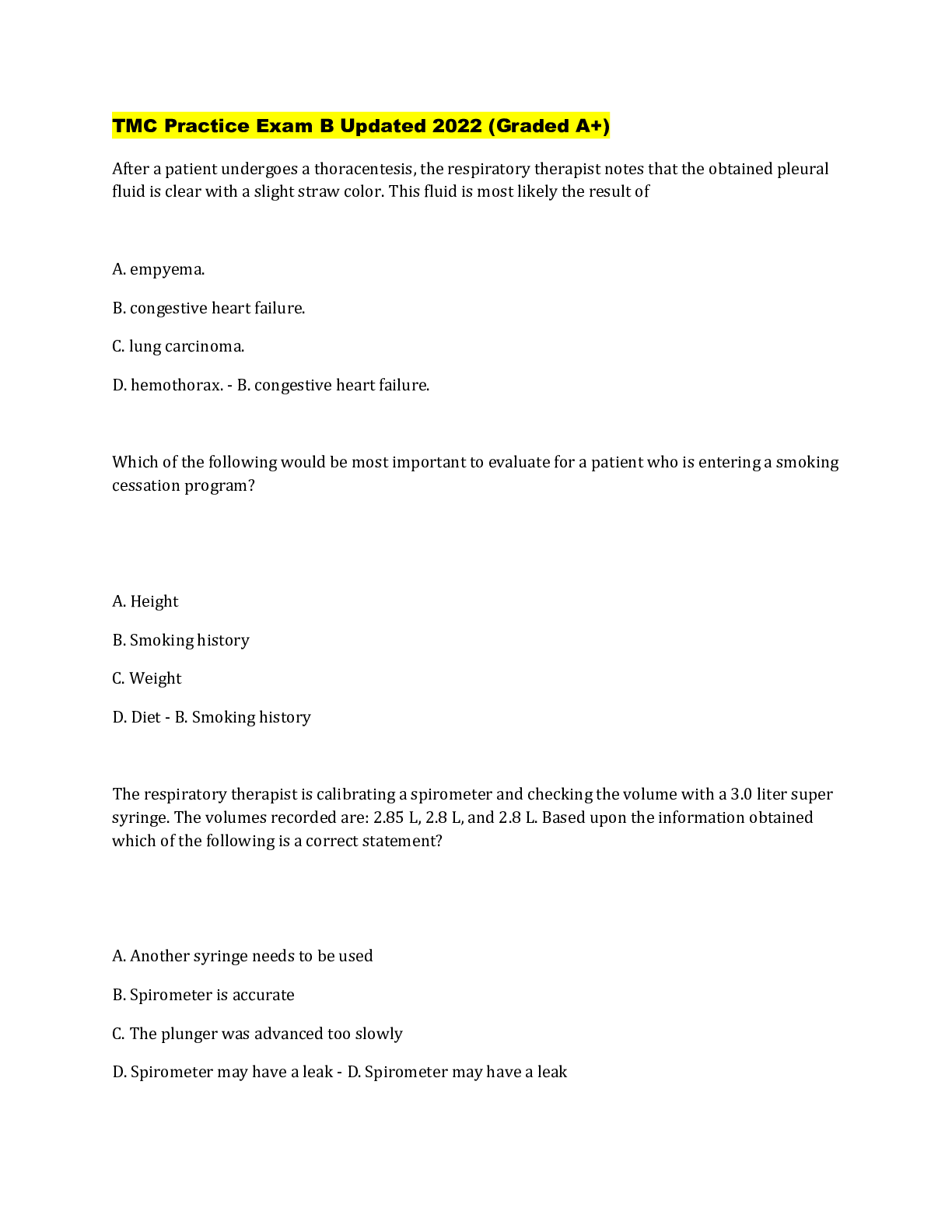 Preview image for TMC Practice Exam B Updated 2022 (Graded A+)